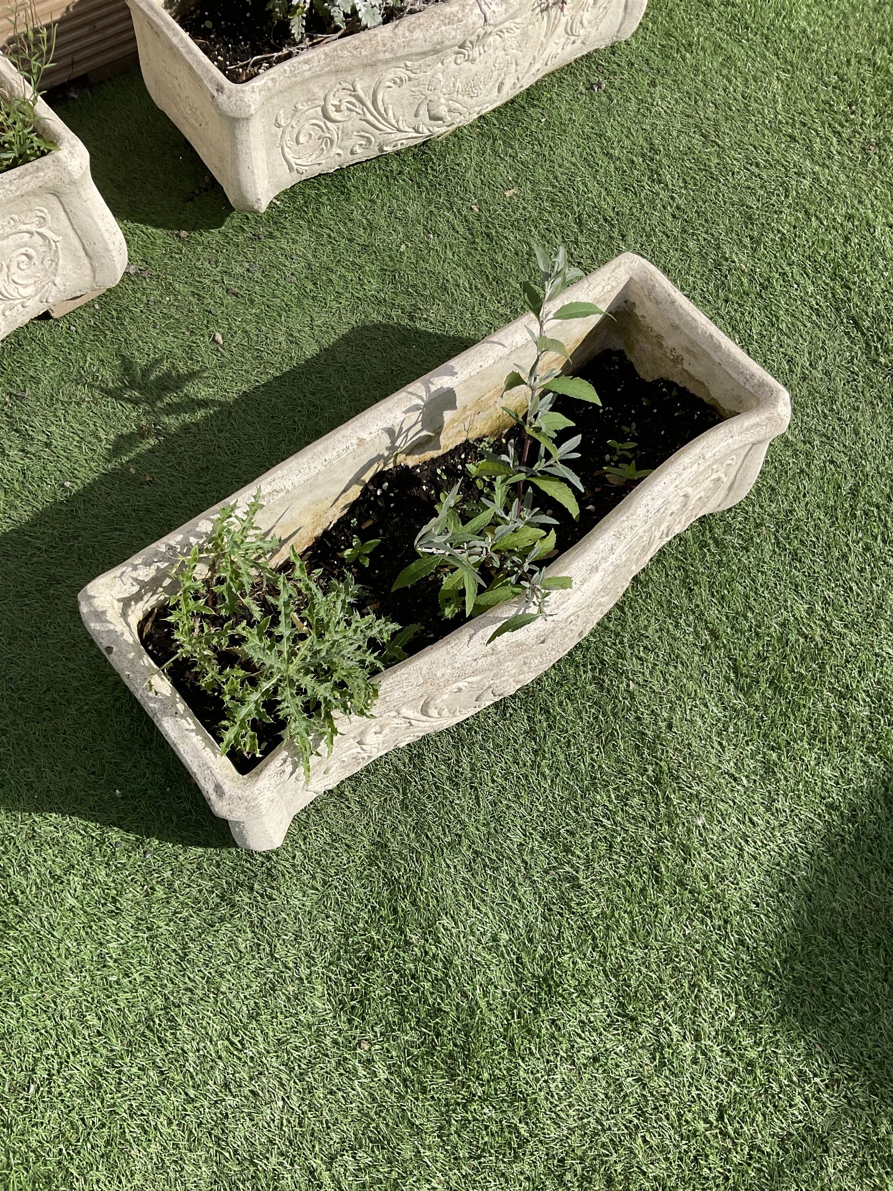 Set of three composite stone rectangular curved front planters  - THIS LOT IS TO BE COLLECTED BY APPOINTMENT FROM DUGGLEBY STORAGE, GREAT HILL, EASTFIELD, SCARBOROUGH, YO11 3TX