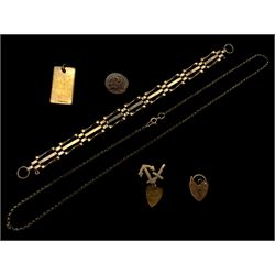 9ct gold jewellery including gate bracelet, two charms and two chains