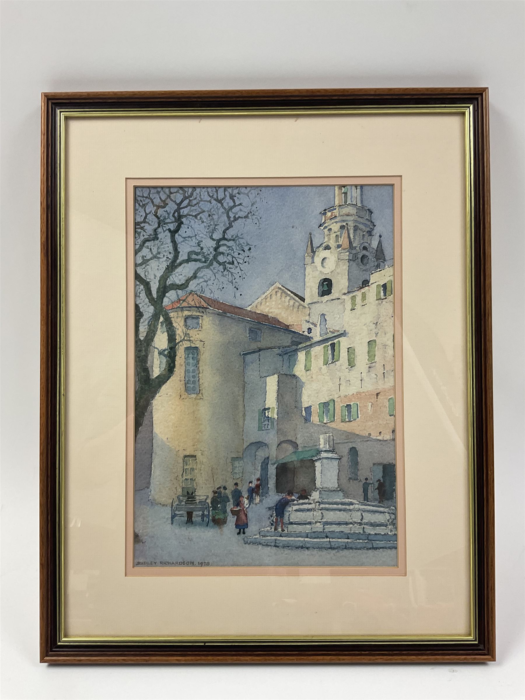 Dudley Richardson (British 1862-1929): Piazza San Siro - Sanremo, watercolour signed and dated 1928, 33cm x 22cm