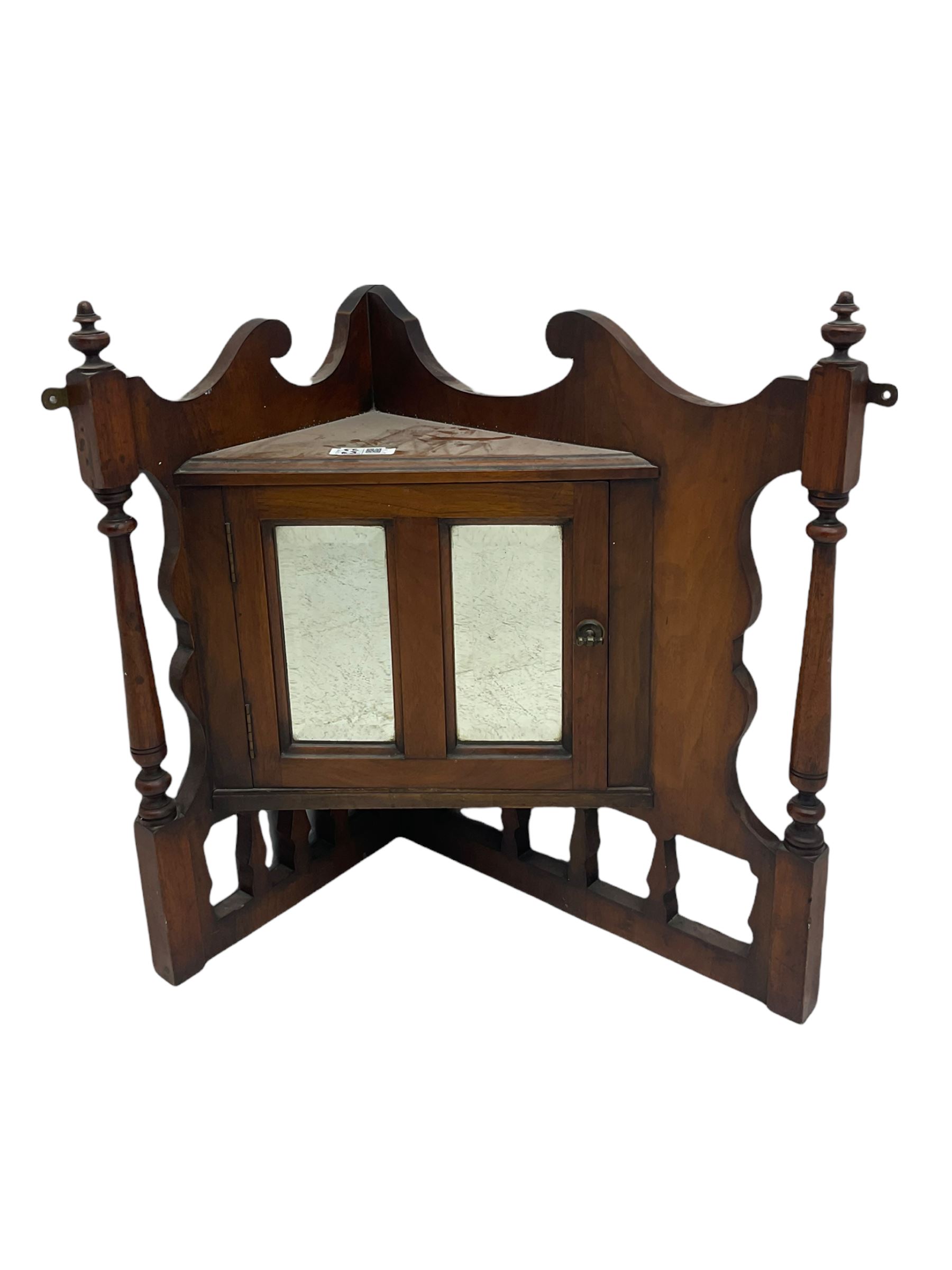 Edwardian mahogany plant stand, mahogany plant stand, two smokers stands, mahogany centre table, side table with drawer, hardwood folding chair, Edwardian mirror glazed corner cabinet and an occasional table (9)