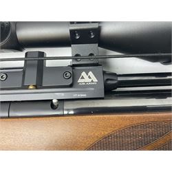 Air Arms Model S410F Classic .177 multi-shot compressed air rifle with bolt action, underside pressure gauge, chequered pistol grip, moderator and Hawke Sport HD 3-9x50 scope L112cm; in Anglo Arms camouflage sleeve with spares, tool kit, magazine and instruction manual