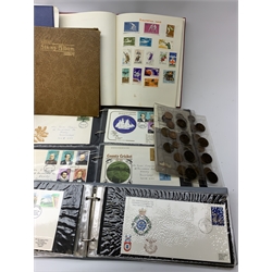 Great British and World stamps in albums and loose including various FDCs, GB pre-decimal stamps etc, in one box