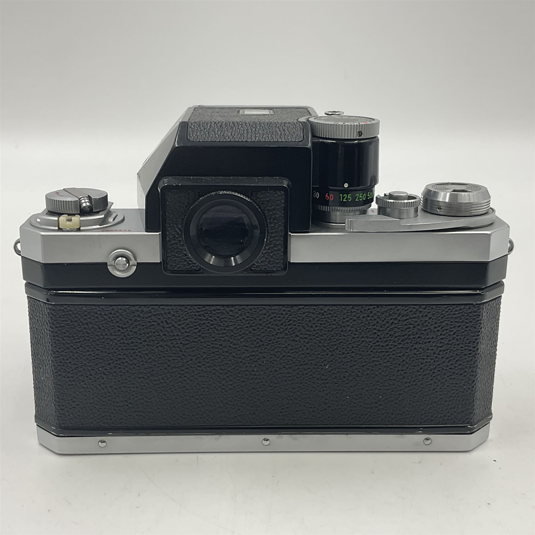 Nikon photomic Ftn camera body, with red engraving, serial no 7006572, circa 1969, with 'Nikon NIKKOR-O Auto 1:2 f=35mm' lens, serial no. 830478