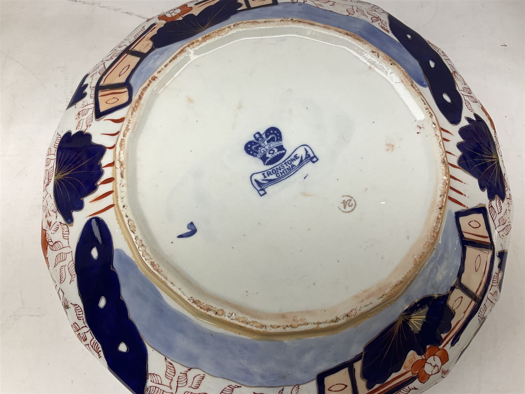 19th century ironstone wash jug and bowl set decorated in the Imari palette, together with two further smaller ironstone jugs similarly decorated, bowl D35cm