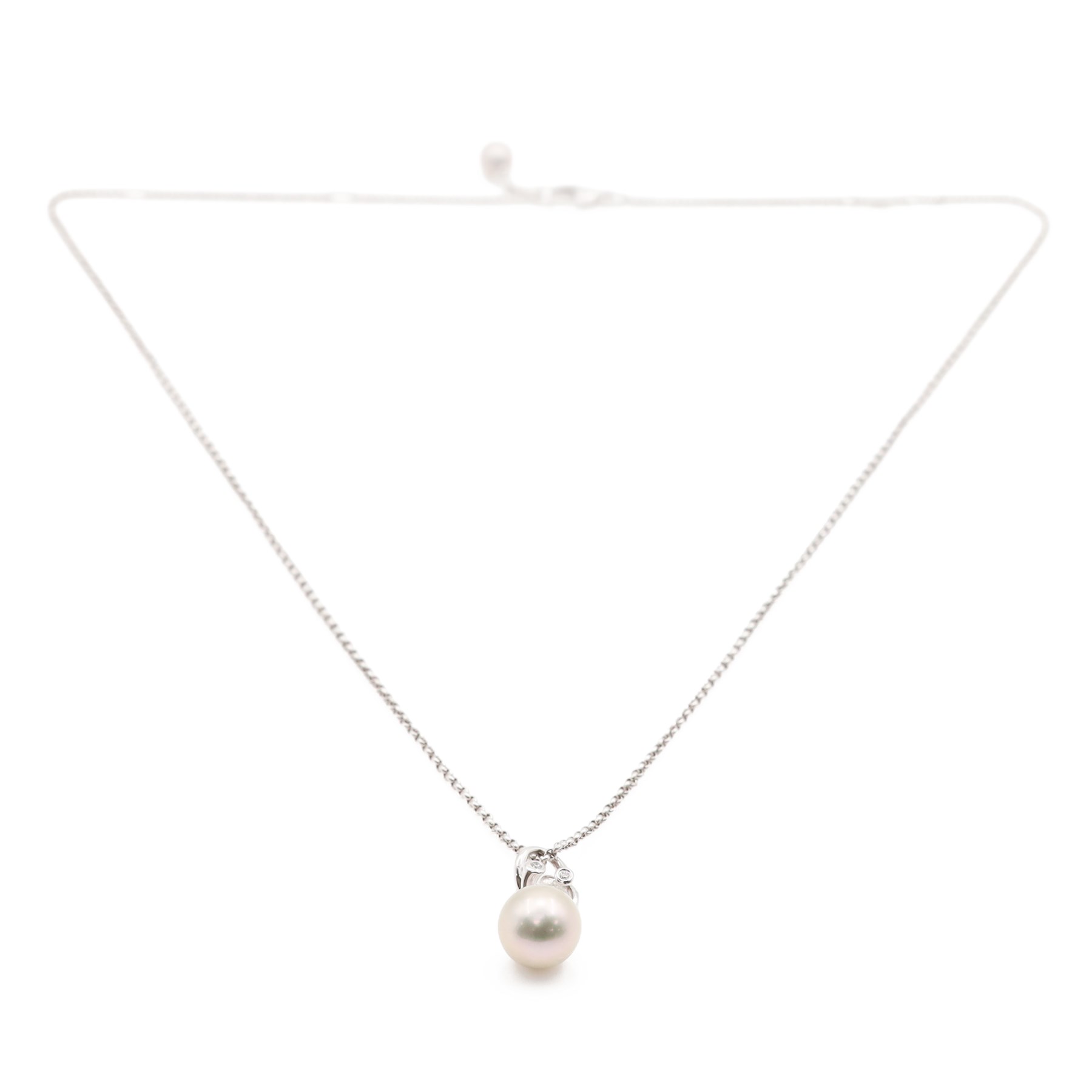 Georg Jensen Magic 18ct white gold pearl and diamond pendant necklace, grey cultured pearl with diamond set bail, on a white gold belcher link chain necklace, stamped 750, boxed