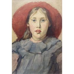 Madeline (Madge) C Fawkes (Newlyn School exh.1909-1931): The Red Sun Hat, watercolour signed and dated 1913, 34.5cm x 24.5cm 
Notes: Fawkes studied in Paris and under Stanhope Forbes and Newlyn, Penzance
