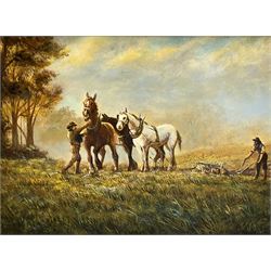 W Bowles (English 20th century): Horse Drawn Ploughing Scene, oil on panel signed 17cm x 23cm