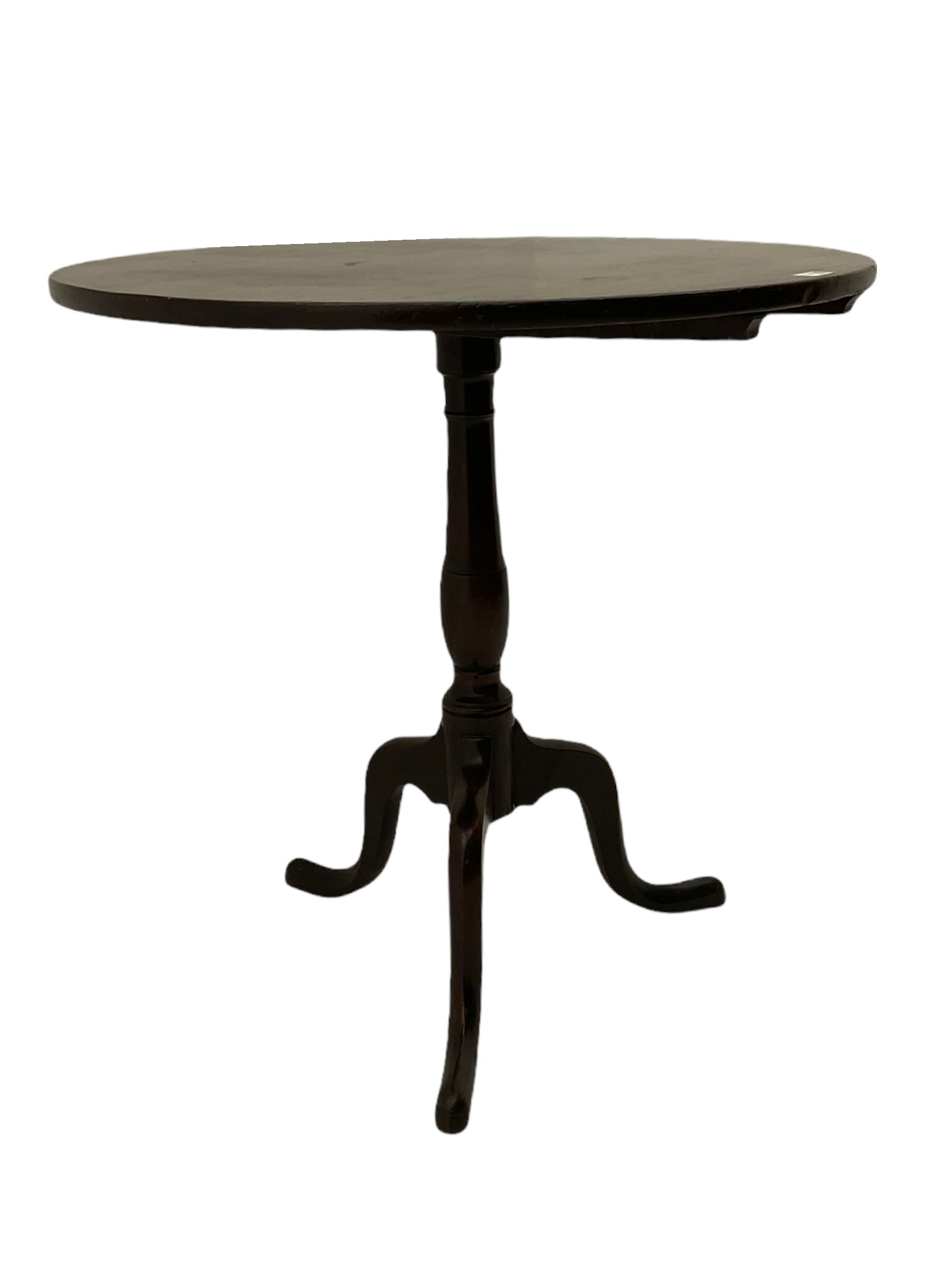 Georgian mahogany tripod table, circular tilt top on turned column, three out splayed supports