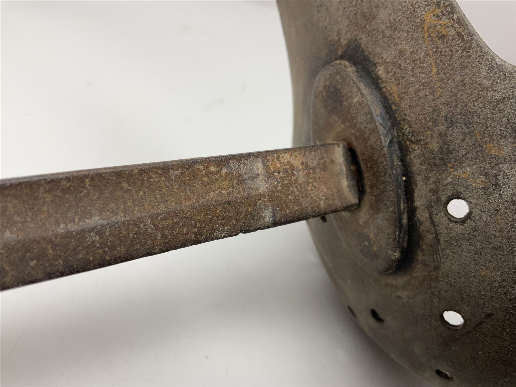 Late Victorian British Military gymnasium practice sword with 85.5cm fullered blunt pointed narrow straight blade, pierced bowl guard and chequered wooden grip L103cm overall; Leon Paul fencing foil with shaped grip and touche wiring; and two reproduction Indian tulwar swords with scabbards (4)