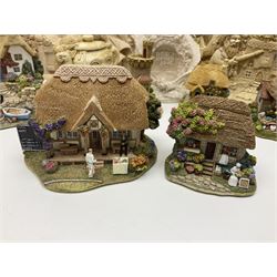 Thirty three Lilliput Lane models from the British collection and paint your own Children's Plaques, to include I am a little teapot, Gnome improvements, Dennis the Dragon, Bill and Ben, The Bobbins etc, some with boxes and deeds 