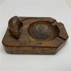Mouseman - oak ashtray, rectangular form with rounded and canted corners, carved with mouse signature, by the workshop of Robert Thompson, Kilburn