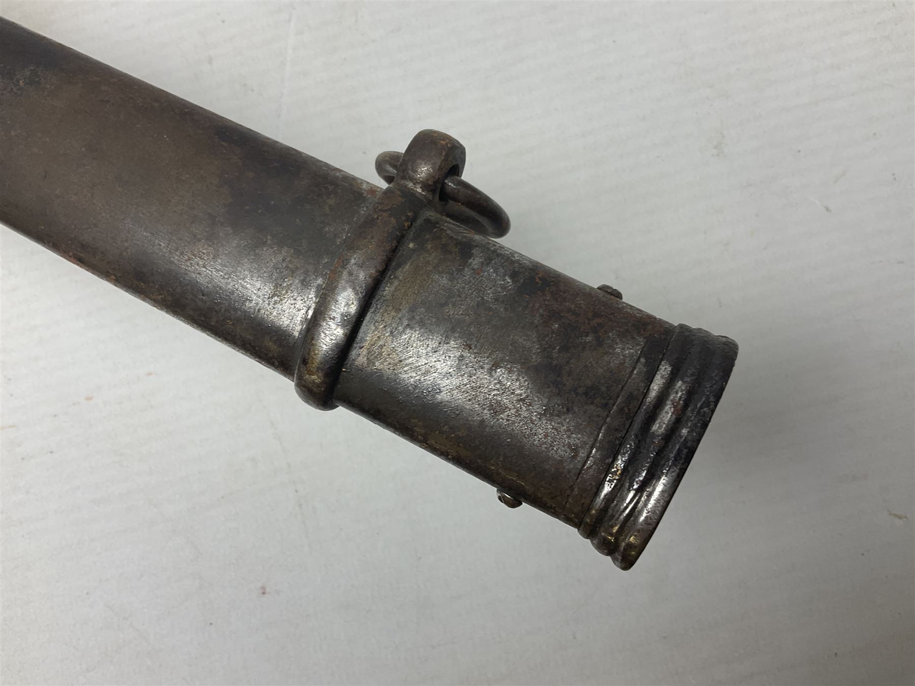 Victorian British Army officer's sword by Hobson & Sons Little Windmill Street London, the 82cm fullered steel blade etched with crowned Victoria cypher and 'HM 1st West York R.V.', lined gilded brass three-bar hilt incorporating Victoria cypher and wire-bound fish skin grip with plaited knot; in steel scabbard with two hanging rings L99cm overall