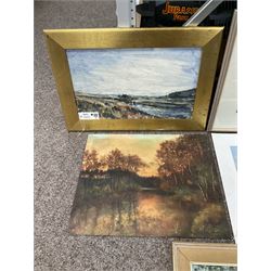 Collection of 20th and 21st Century landscapes, to include Stephen Bewsher (British 1964-): 'Evening Canal - Lymm Cheshire' and English School (20th Century): 'River Nidd', oil and oil pastel variously signed titled and dated max 51cm x 41cm (8) (variously unframed)