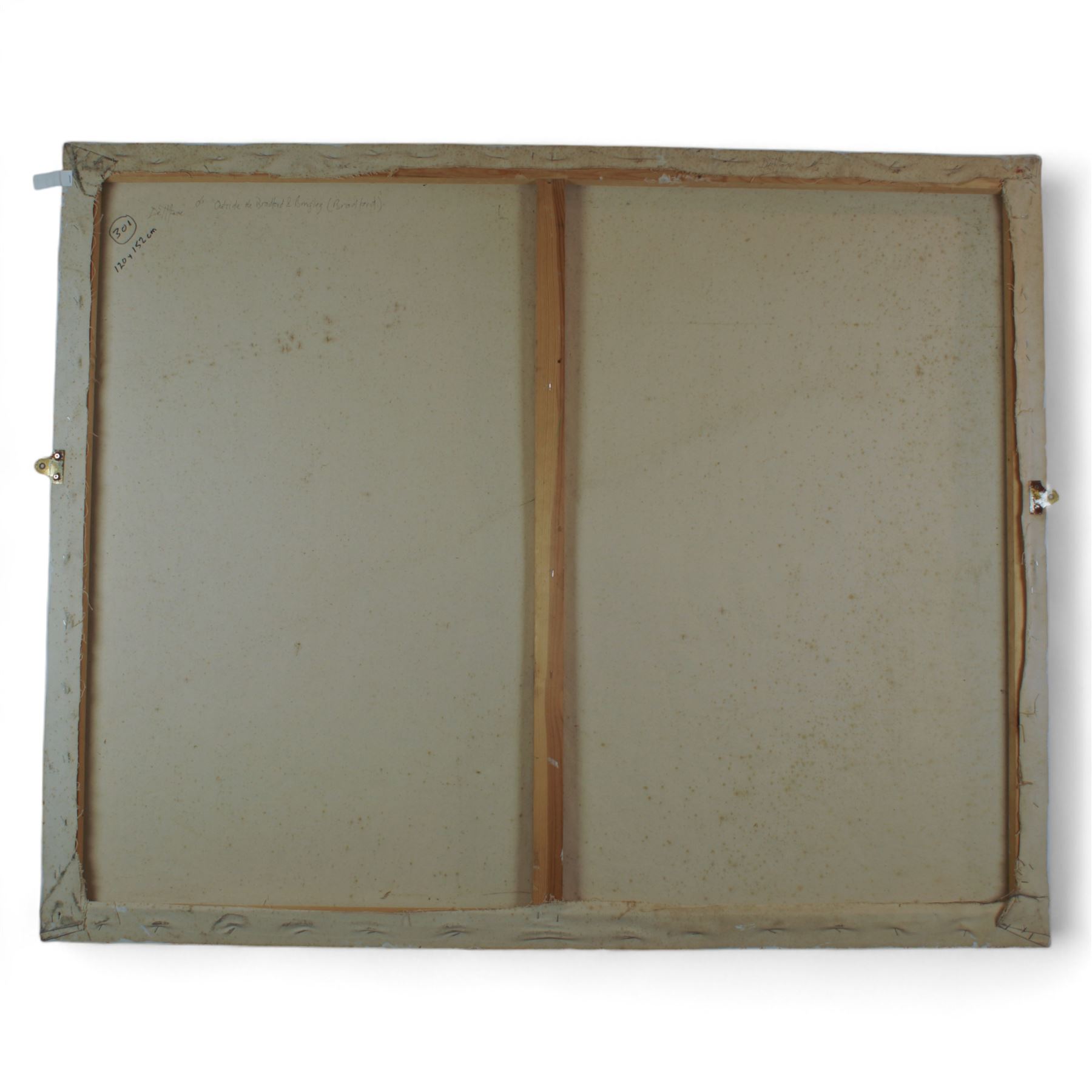 Barry De More (Yorkshire 1948-2023): 'Outside Bradford and Bingley' Station, oil and impasto on canvas signed, inscribed and dated '06 verso 120cm x 152cm