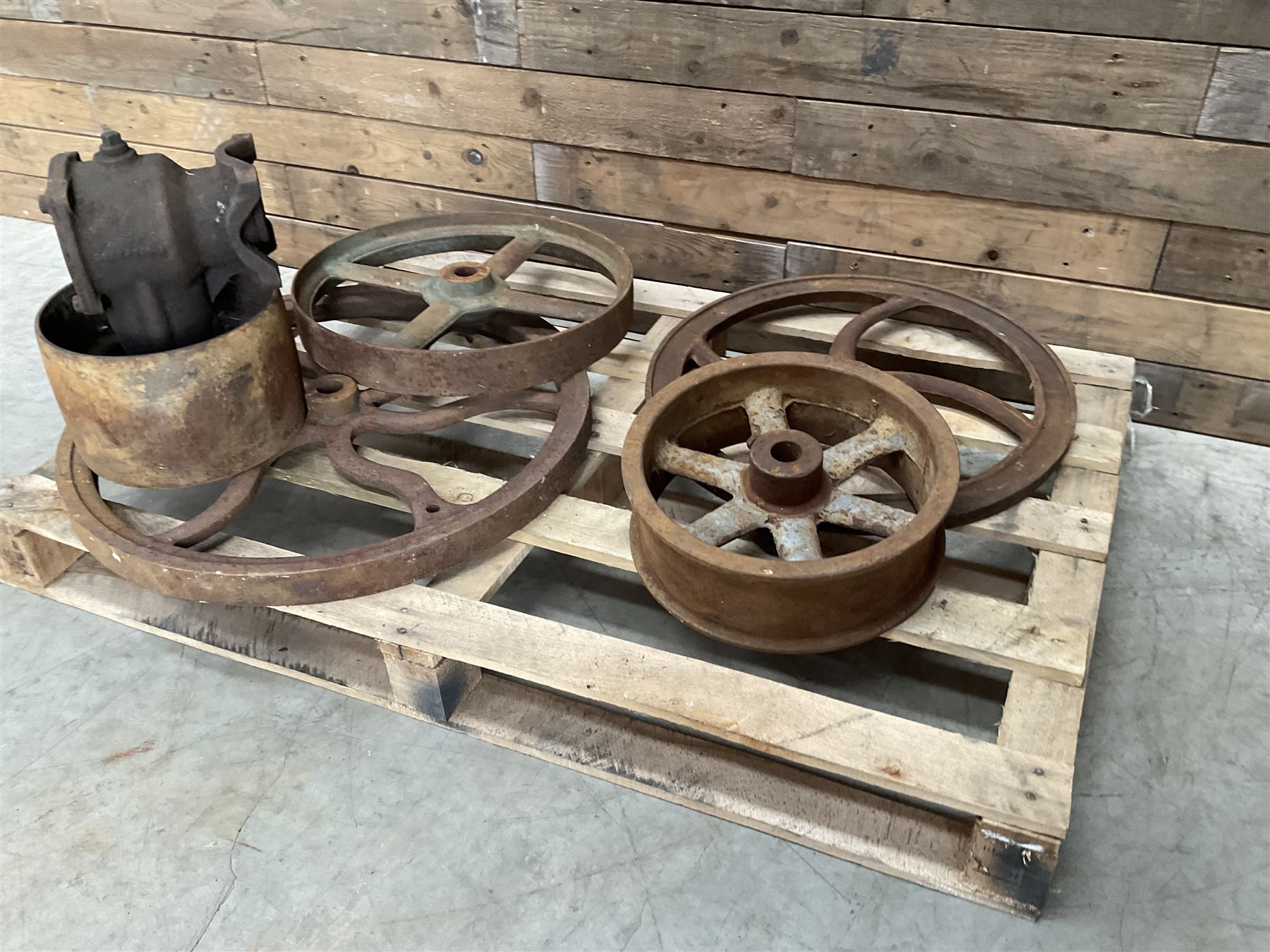 Various cast iron implement wheels