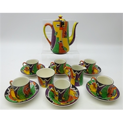  Art Deco Royal Winton Grimwades Jazz pattern coffee set for six comprising coffee pot, six coffee cans & saucers, sugar bowl & cream jug (15)  