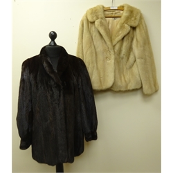 Dark mink three-quarter length fur coat retailed by Dyson Furriers, size 12 and short blond Mink fur coat (2)  