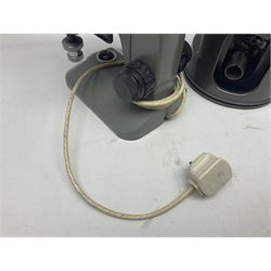 Four microscopes, comprising C Baker London Vickers, Back Diamax no 40956, Opax ABF no 232733 and one other 