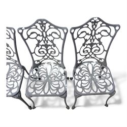 Cast aluminium garden table and four chairs in dark grey