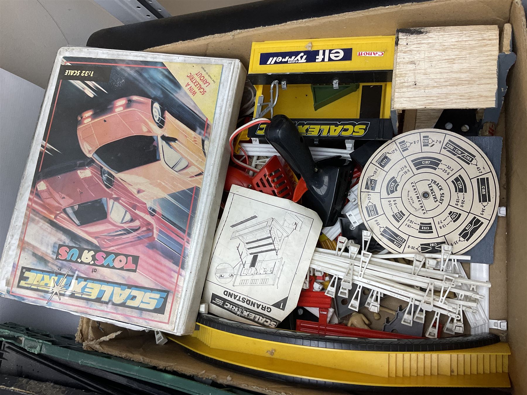 Scalextric - Porsche Power Set; boxed; Subaru Competition Rally Set (track and controllers only); boxed; Formula 1 Racing Car Set; polystyrene box base only; together with large quantity of track in four boxes; and quantity of accessories including vehicles, part vehicles for spares or repair, fencing, bridge, spare controllers etc
