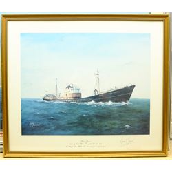 Ronald Henderson (British 20th century): 'M.V. Arctic Raider' - Hull Trawler Ship's Portrait, gouache signed and dated '97, artist's Tyne & Wear address label verso 45cm x 58cm; and After Adrian Thompson (British 1960-): 'Arctic Raider', colour print signed in pencil 39cm x 49cm (2)