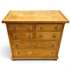 Barker & Stonehouse - contemporary flagstone and mango wood chest, the rectangular inlaid top over four short and two long drawers with metal ring handles, on compressed bun feet