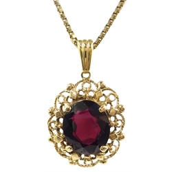  9ct gold garnet pendant necklace, hallmarked   