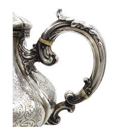  Victorian silver teapot embossed and engraved decoration, scroll feet with eagle finial by Edward, Edward junior, John & William Barnard, London 1843, approx 24oz   
