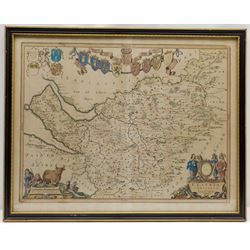 Joan Blaeu (Dutch 1596-1673): Cheshire - 'Cestria Comitatus Palatinus', engraved map with later hand colouring pub. 1648, 42cm x 53cm
