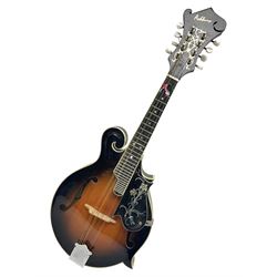 Ashbury F-Model eight-string mandolin, model no.IMF-150 with two-piece maple back and ribs and sunburst top, mother-of-pearl inlay; bears maker's label; L69cm