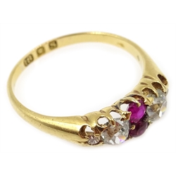  Victorian six stone diamond and ruby ring, London 1893  