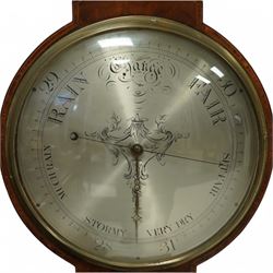 Zanetti of Manchester- late 19th century wheel barometer in a mahogany case with a break arch pediment, brass finial and rounded base, with a hydrometer, spirit bubble and boxed spirit thermometer, 12