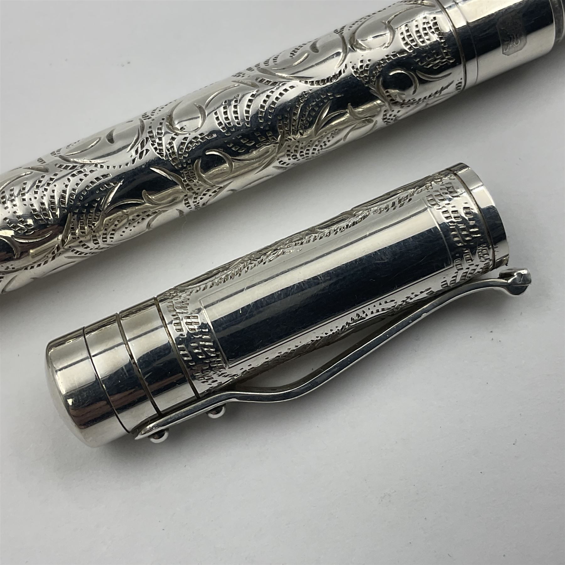 Silver Yard-o-Led Viceroy ballpoint pen, the foliate engraved barrel and cap hallmarked Birmingham 2004 and stamped 925, L11cm