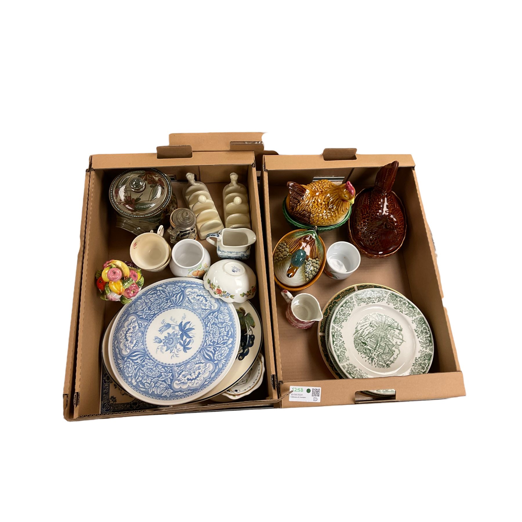 Collection of ceramics including two hen on nests, tea ses plates etc in four boxes 