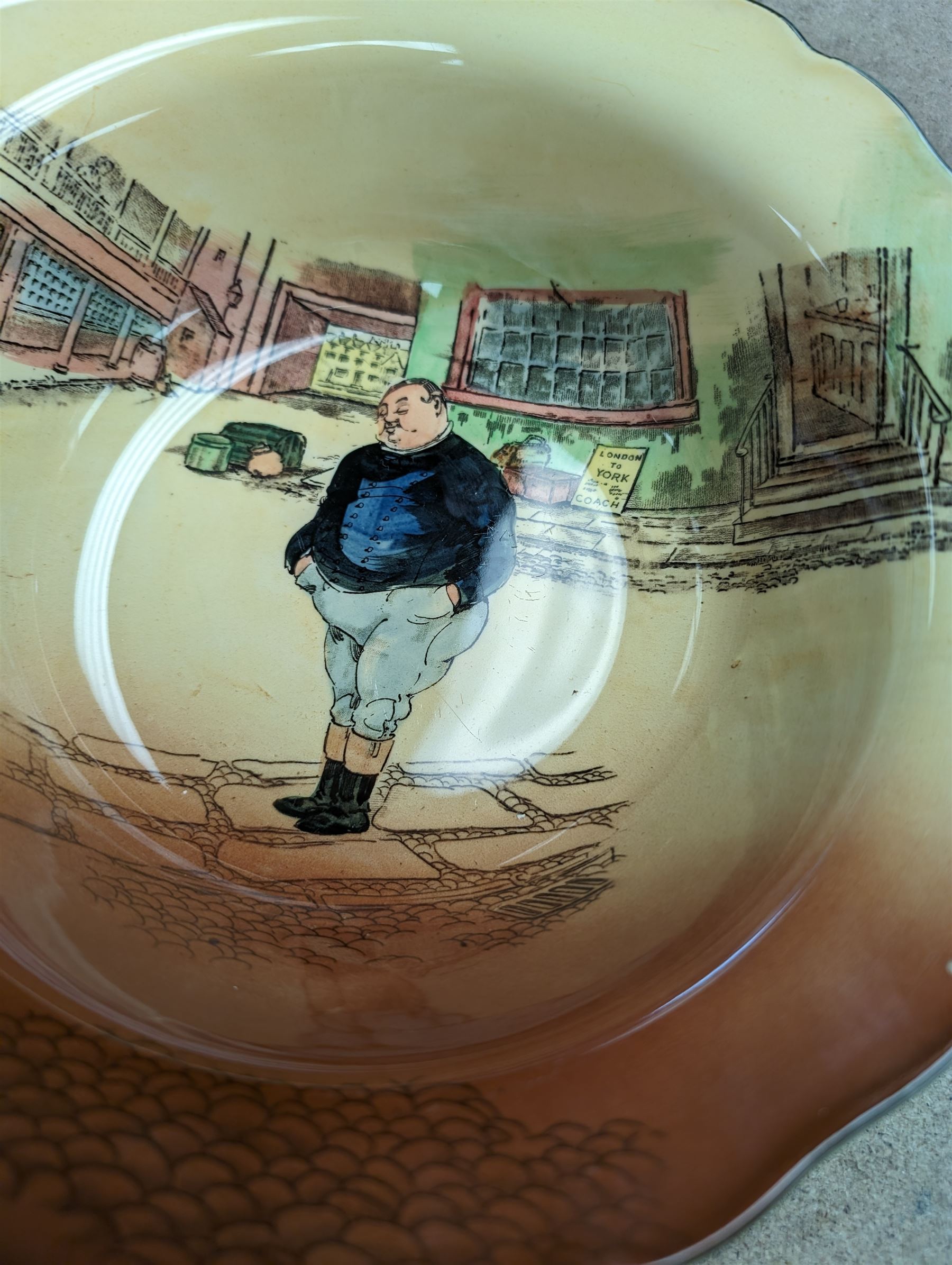 Royal Doulton ceramics, to include Falstaff figure and plate, Dickens Ware The Fat Boy bowl and one other plate