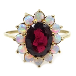  Garnet and opal gold cluster ring, hallmarked 9ct  