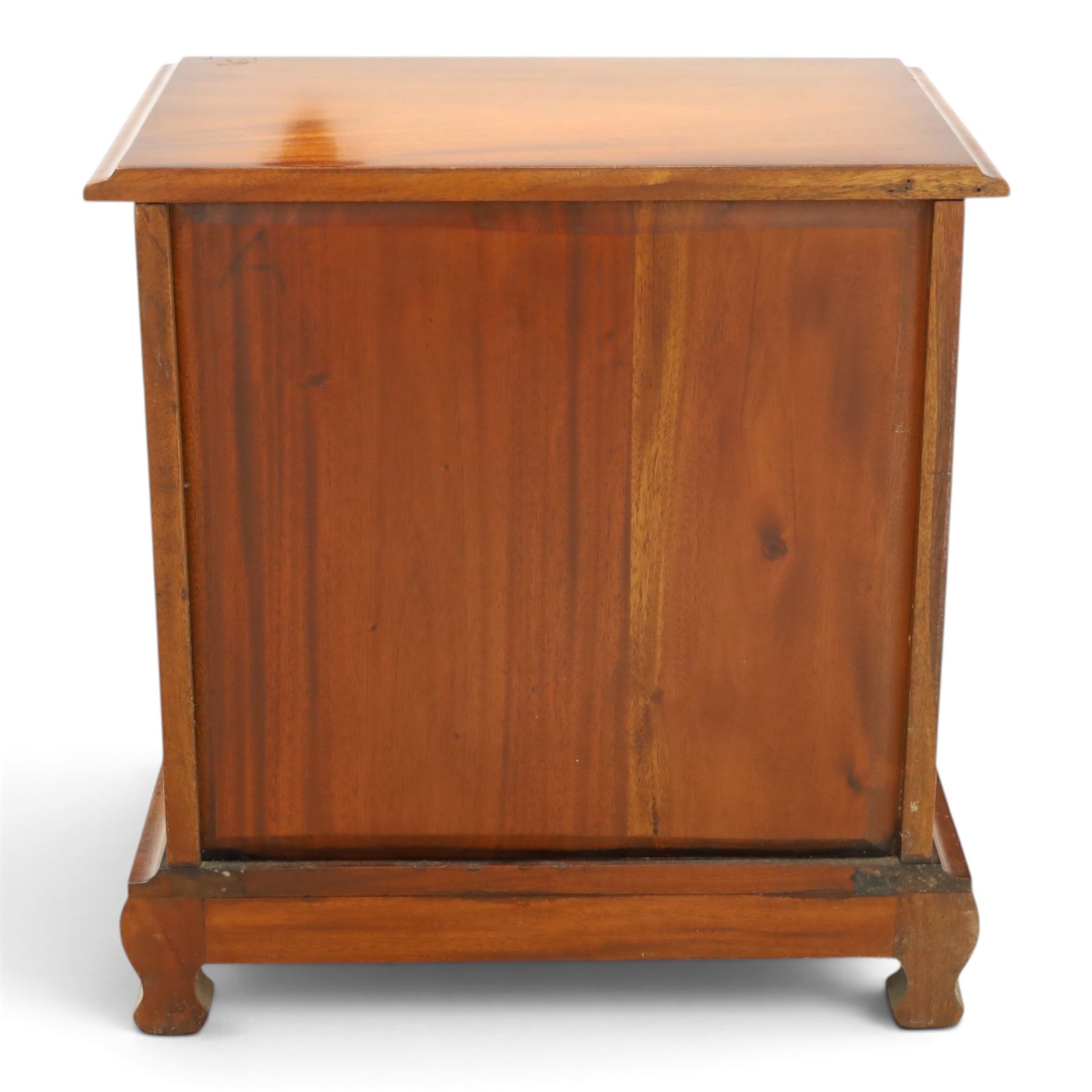 Georgian design mahogany dwarf chest, fitted with four long cock-beaded drawers, on ogee bracket feet