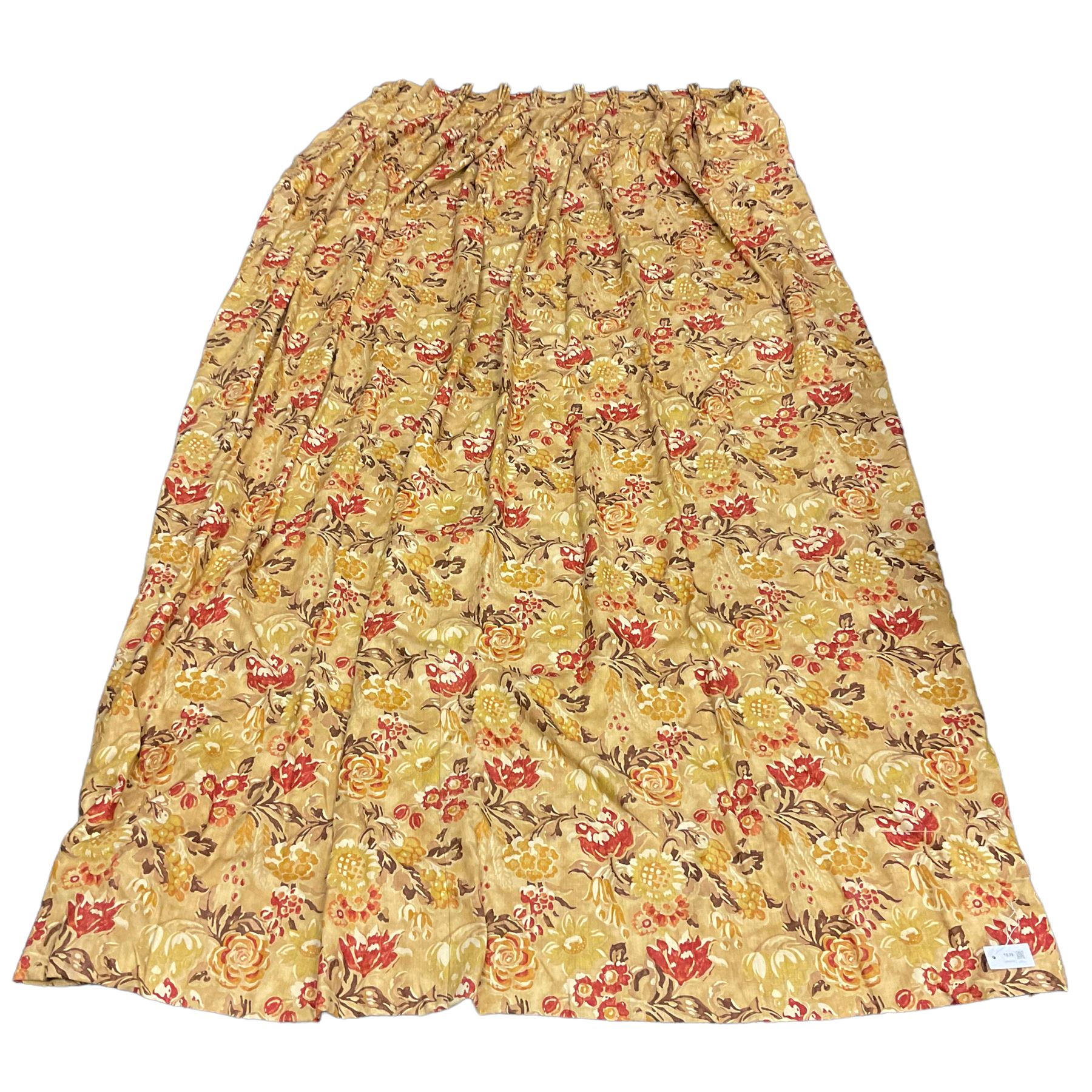 Zoffany - pair thermal lined and pleated curtains in floral fabric (W100cm, H120cm), and a single curtain (W120cm, H290cm), (3 curtains total, width at pleat)