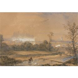 Attrib. John R Prentice (Scottish fl. 1837-1875): River Landscape with Distant Buildings, ...