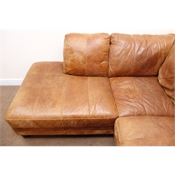  Four seat corner sofa upholstered in tan leather, W230cm  