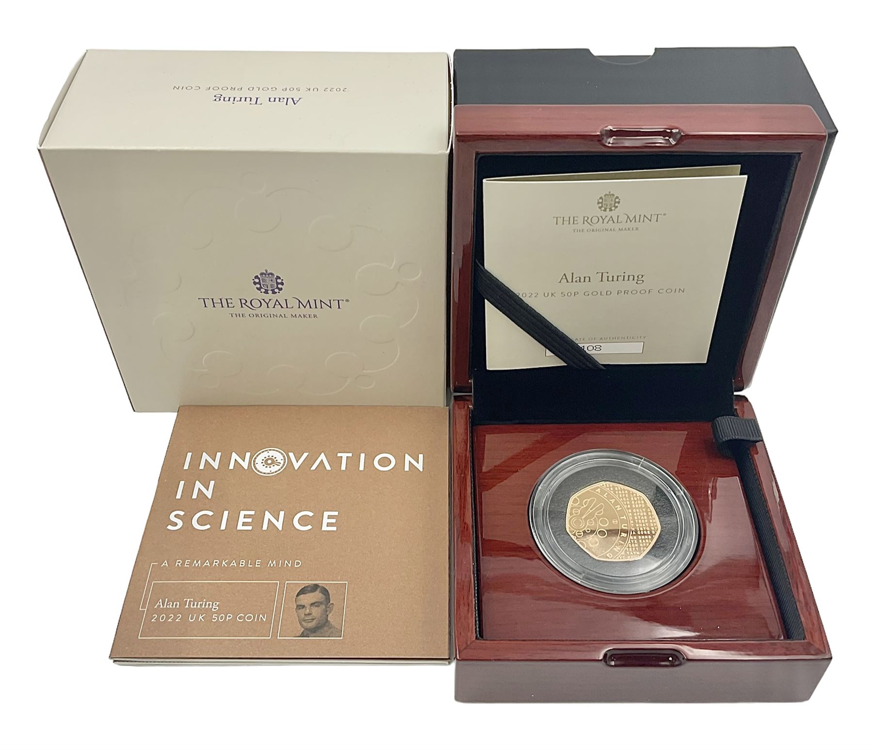 The Royal Mint United Kingdom 2022 'Alan Turing' gold proof fifty pence coin, cased with certificate