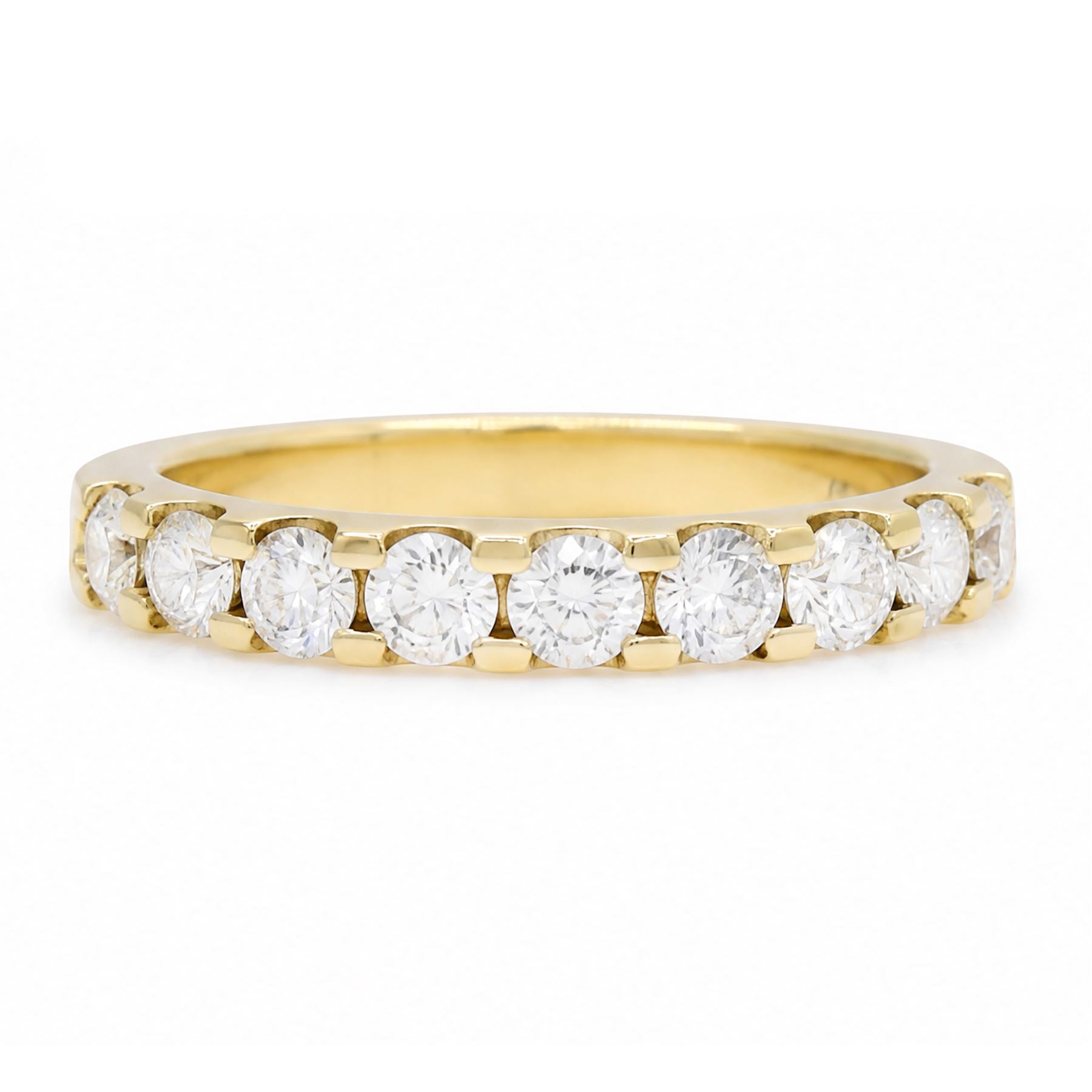 18ct gold diamond half eternity ring, set with nine round brilliant cut diamonds, hallmarked