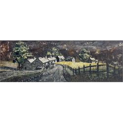 Northern British School (20th century): Dales Cottages, oil on board indistinctly signed 38cm x 108cm