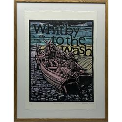 Ian Burke (Northern British 1955-): 'Beached' - Whitby to the Wash, limited edition woodcut on handmade paper signed titled dated 2004 and numbered 1/2 in pencil 68cm x 49cm 