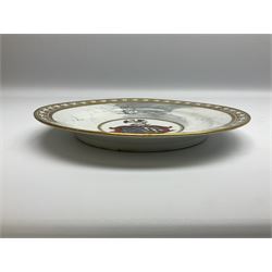 Early 19th century Barr, Flight and Barr Worcester plate, the centre painted with the Warren impaling Mangles coat of arms, within a grey marble effect surround and gilt border to edge, with impressed and painted marks beneath, D23.5cm

