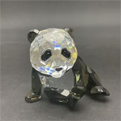 Swarovski Crystal panda family group, comprising an adult and two cubs, adult H11cm