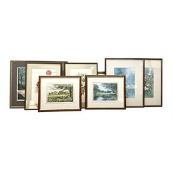 After Terry Harrison (20th century): Landscapes and Cricket, three colour prints signed in pencil together with four prints of flowers and one other max 45cm x 34cm (8)